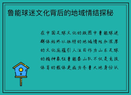 鲁能球迷文化背后的地域情结探秘